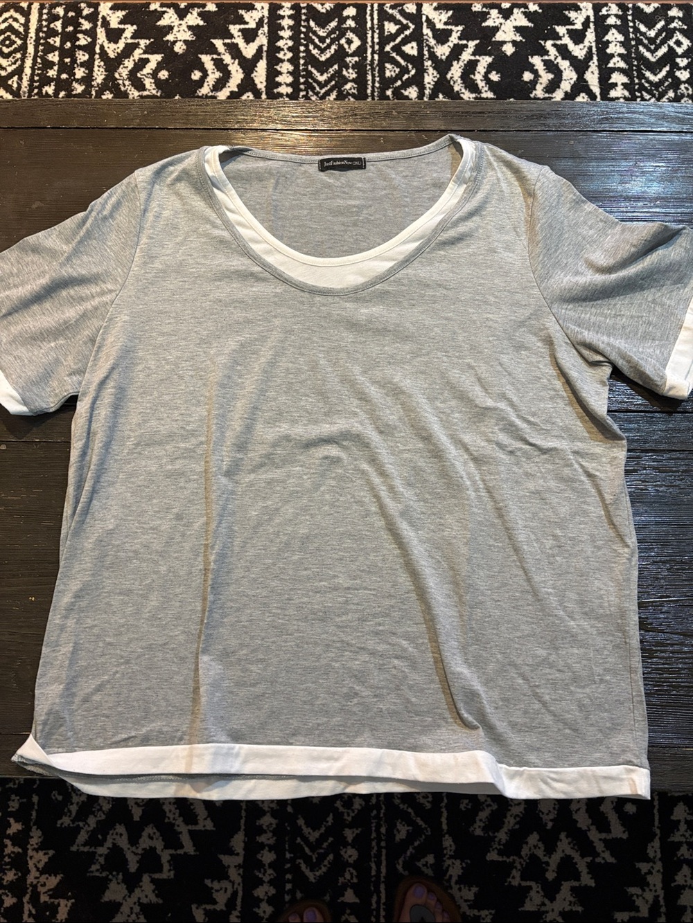 Light Gray Short Sleeve Tee with White Trim - Women